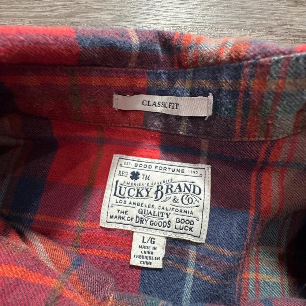 Lucky Brand Flannel Shirt Mens Large Red Plaid 100% Cotton Workwear Classic Fit